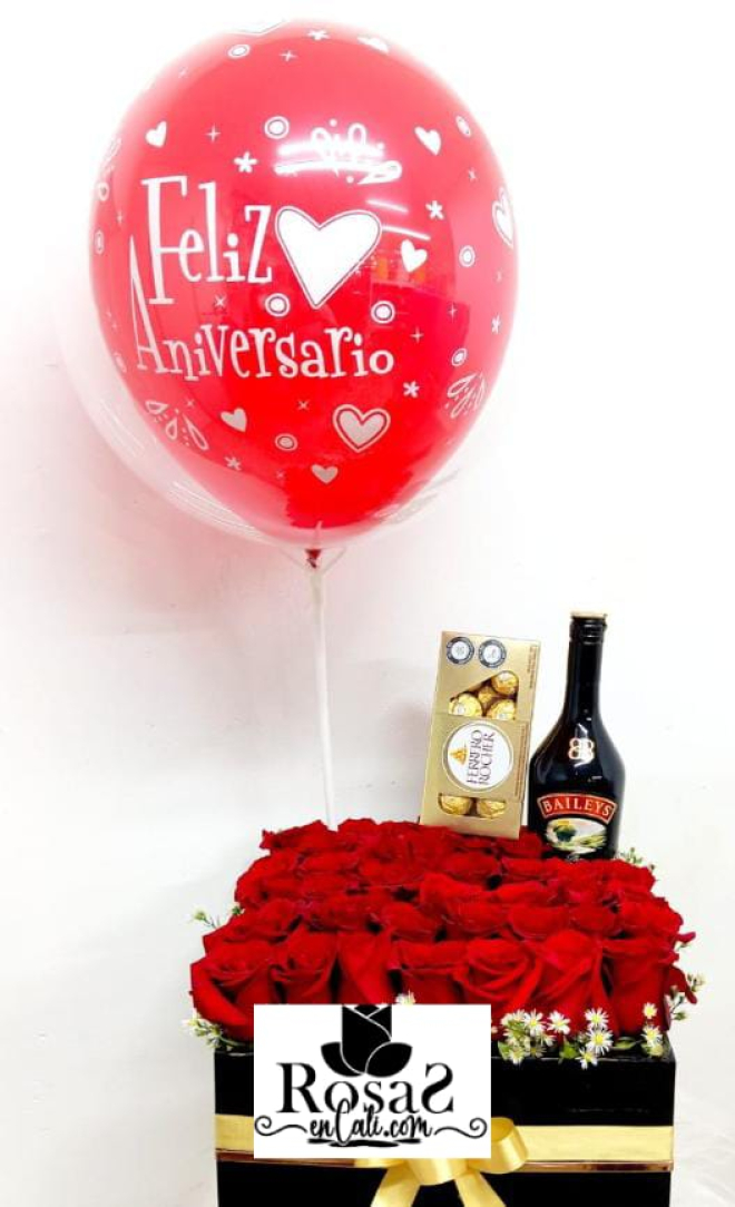 Caja rosas baileys y chocolates