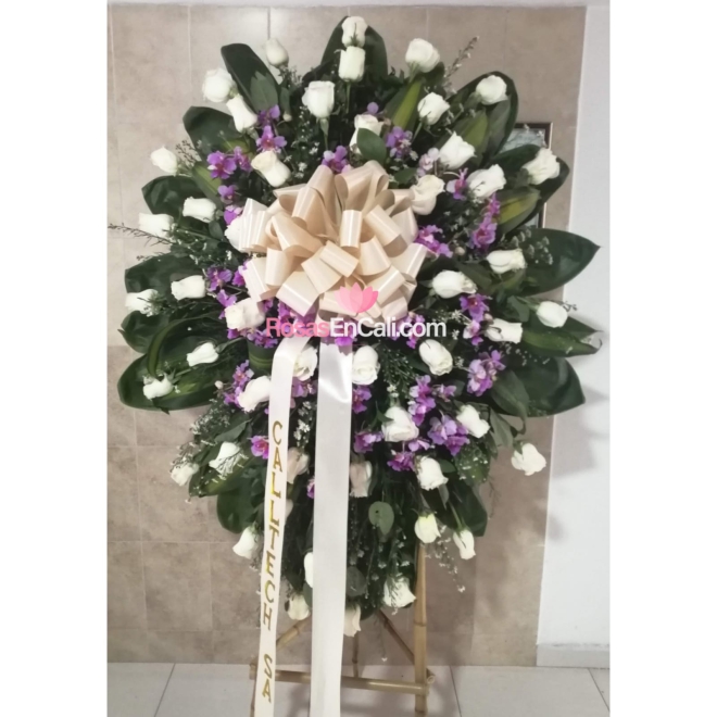 Corona fúnebre rosas y orquídeas