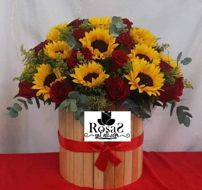 Arreglo de girasoles y rosas en cali