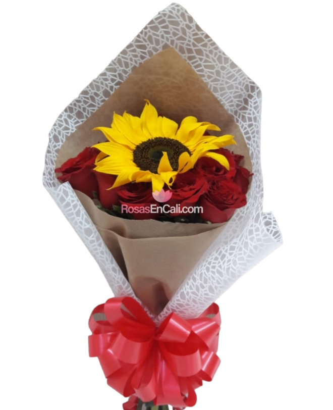 Bouquet circular con girasol, ramos de flores para san valentin