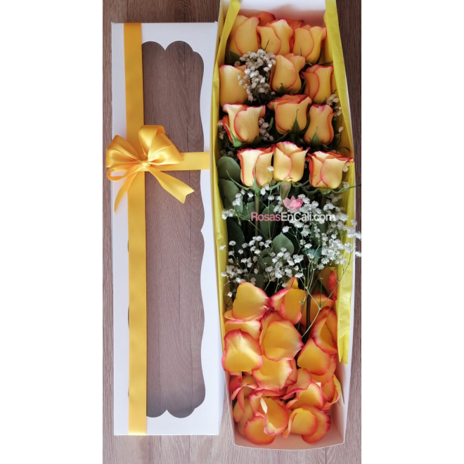 Caja de rosas salmon, flores para enamorar