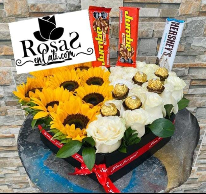 Caja rosas y chocolates en cali