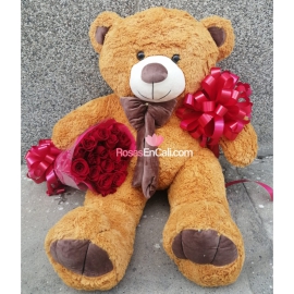 Oso de peluche y bouquet x24 rosas para ti
