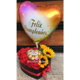 Corazòn rosas, girasoles y chocolates en cali