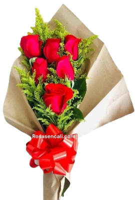 Bouquet de 6 rosas rojas en cali