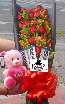 bouquet de rosas y peluche en Cali